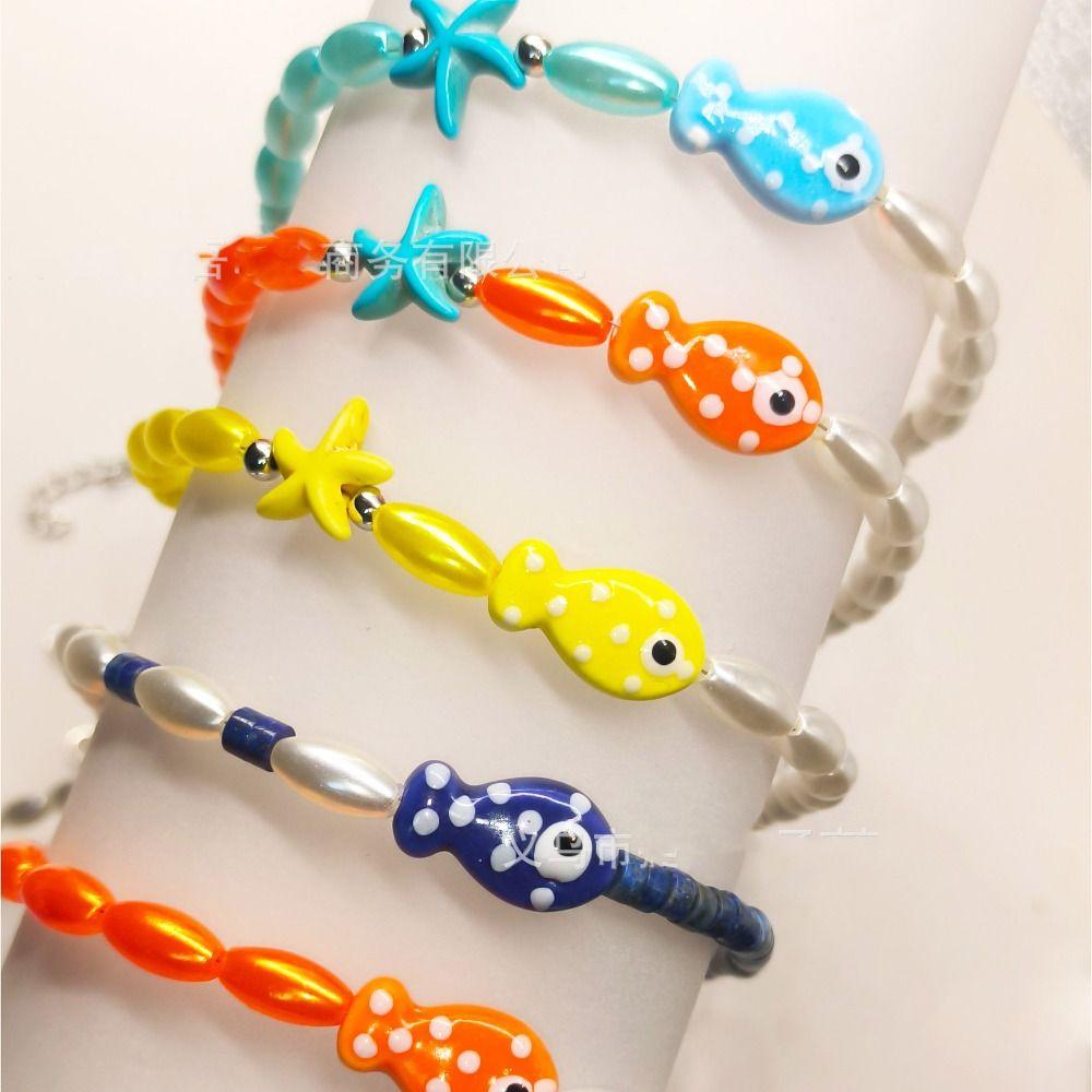 Bohemia Mini Fish Necklace Colorful Ocean Style Beach Choker Creative Beads Chain Choker Sea Beach