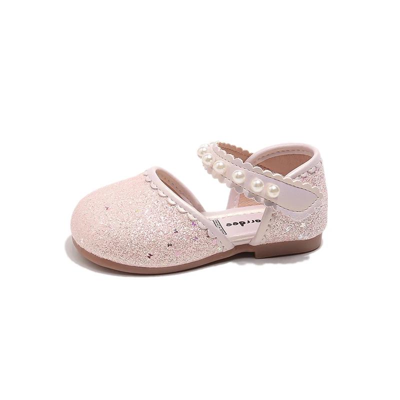 

Girls Sandals Summer New Pearl Sequin Fashionable Kid s Princess Shoes Round Toe Flat Non-slip Children s Shoes 21-30 21