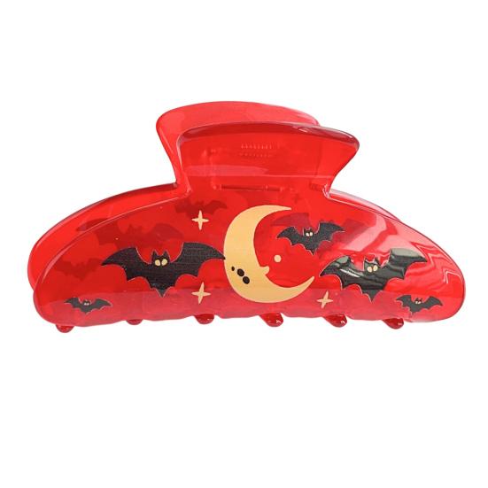 Hair Claw for Women, Halloween Themed Hair Clip with Pumpkins Bats Skeletons Prints, Transparent Acrylic Shark Hair Claw, Comfortable Fit Hair