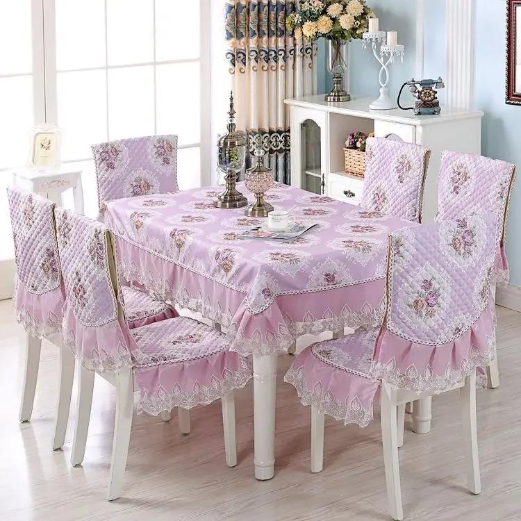Lace Solid Color Chair Cover European Style Dining Table and Stool Cover Household Dining Table Cloth, Chair Backrest Cloth