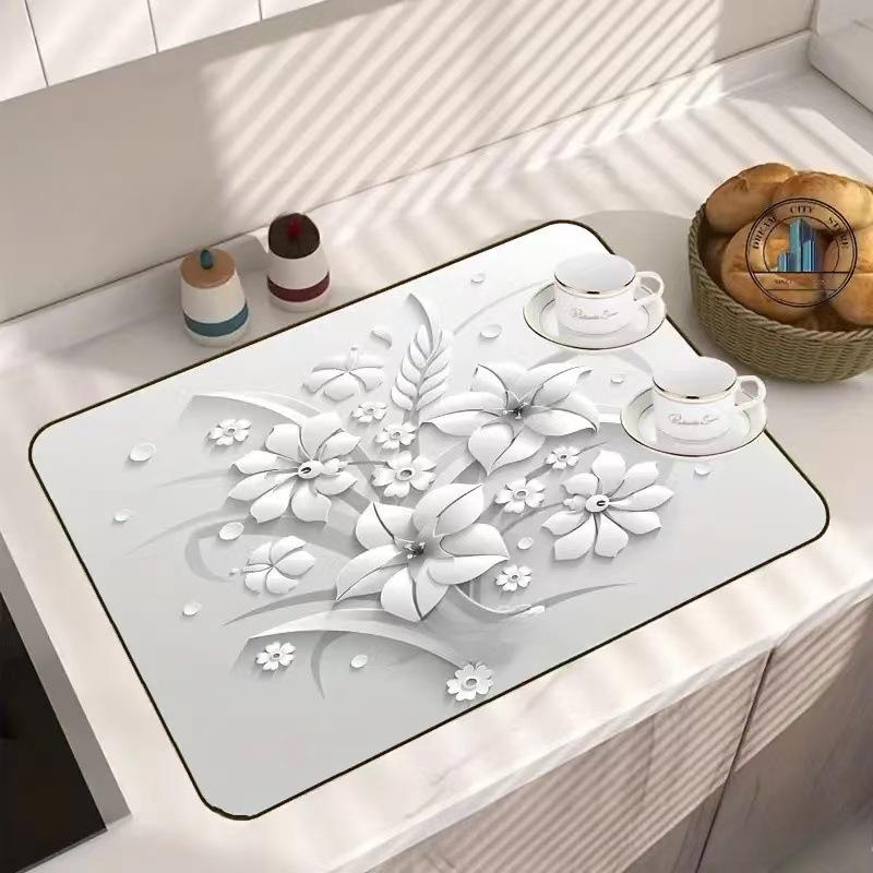 1pc Solid Color Drying Mat Non-Slip Absorbent Mat Tableware Kitchen Counter Drain Mats Placemats for Table