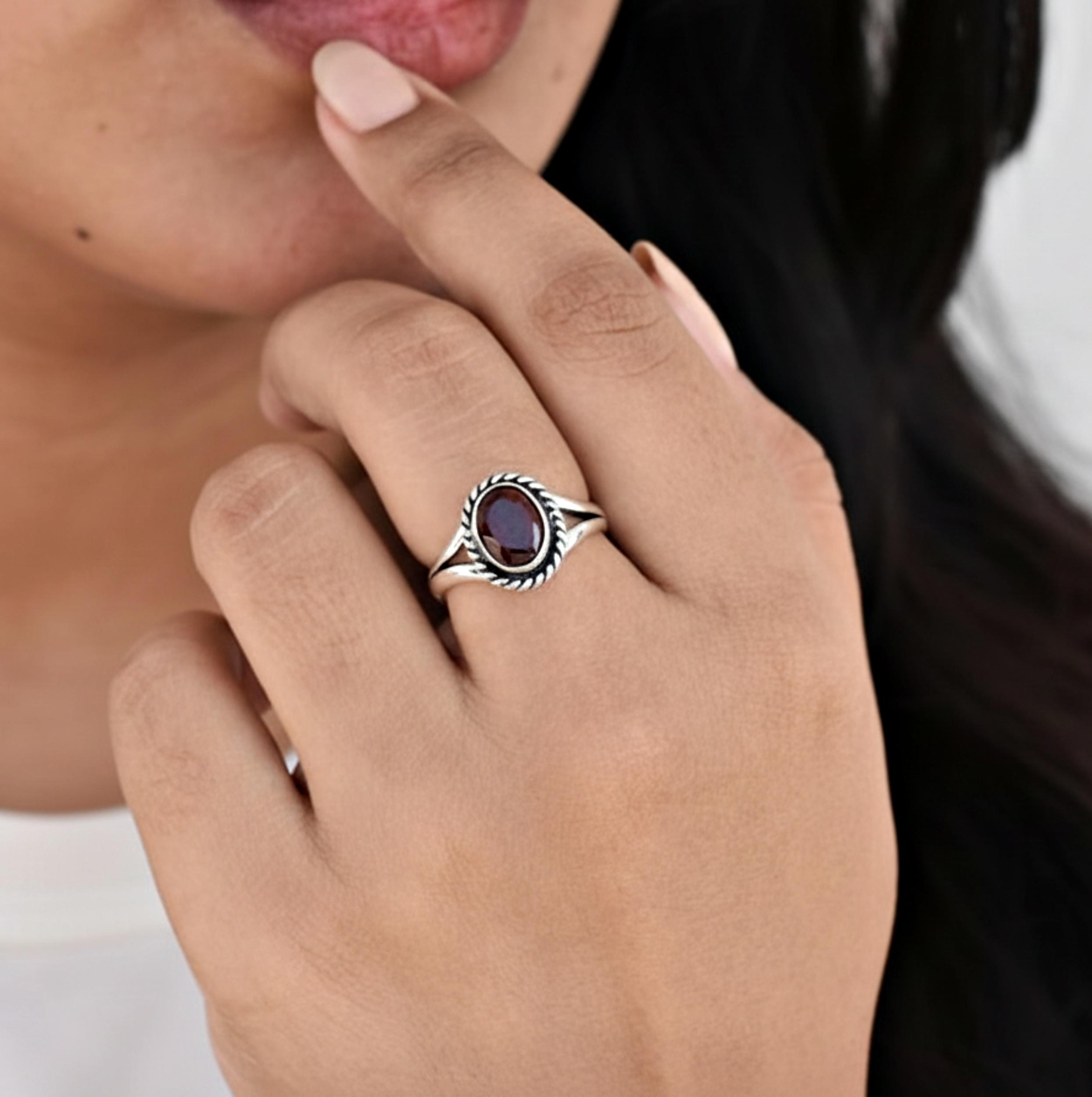 Кольцо с красным гранатом из стерлингового серебра 925 пробы, Кольцо-заявление с плетеной оправой, Кольцо-обещание, Подарок для нее 4 серебряный