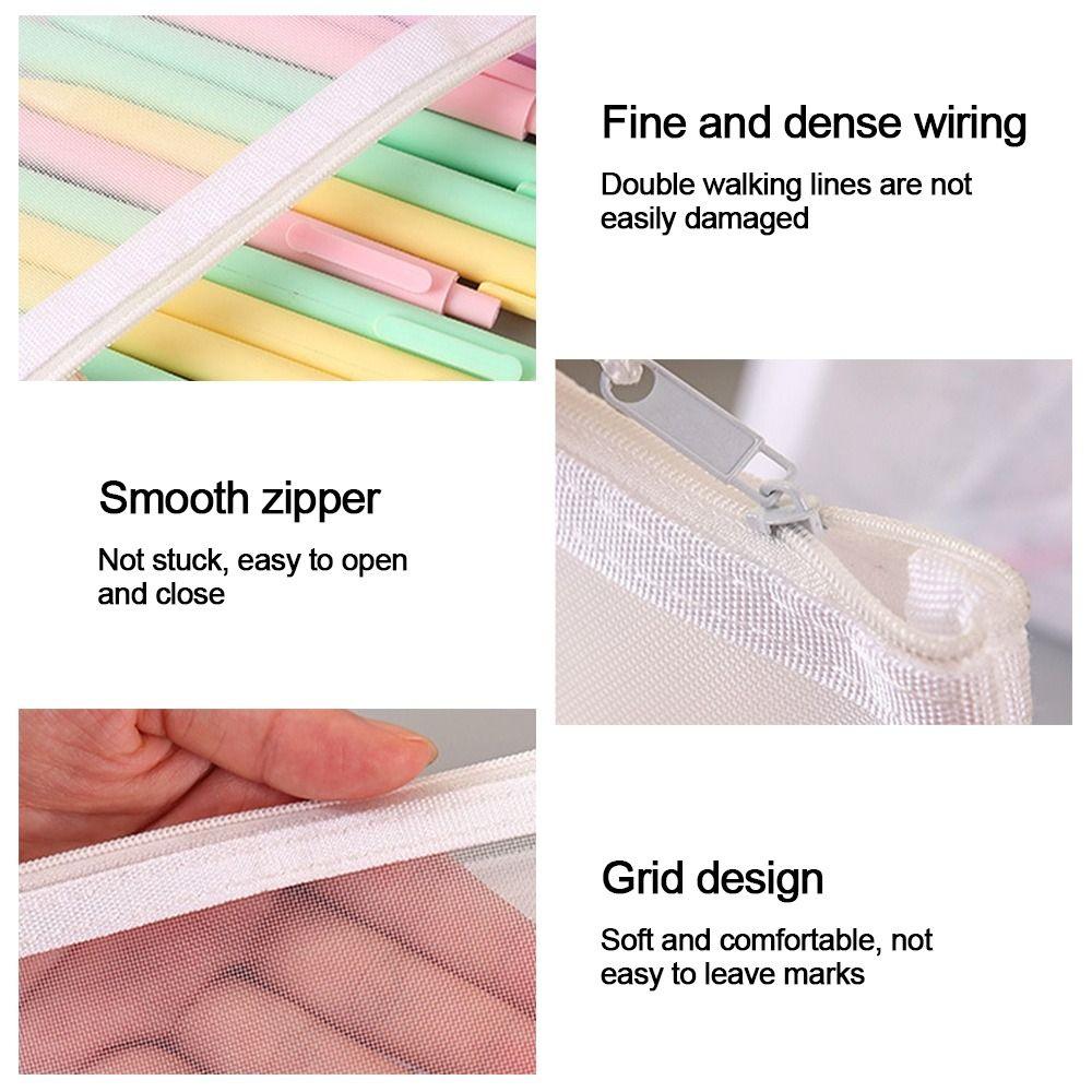 Nylon Zipper Pencil Case Solid Color Document Bag Office School Supplies Mesh Zipper Pouch  Student