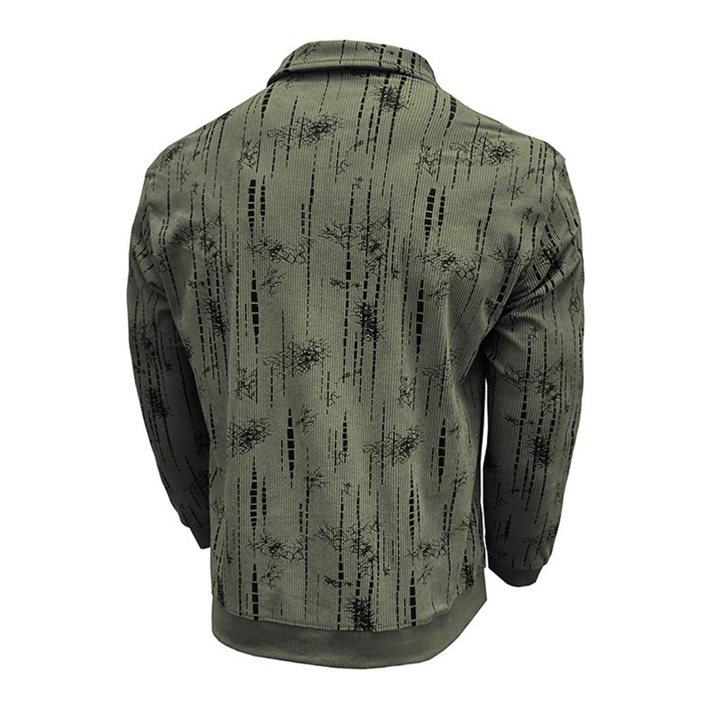 Men's Casual Loose Floral Top Lapel Button Long Sleeve Sweatshirt
