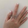 Exaggerated Silver Sunflower Finger Circle Irregular Open Hollow Out Ring  Banquet
