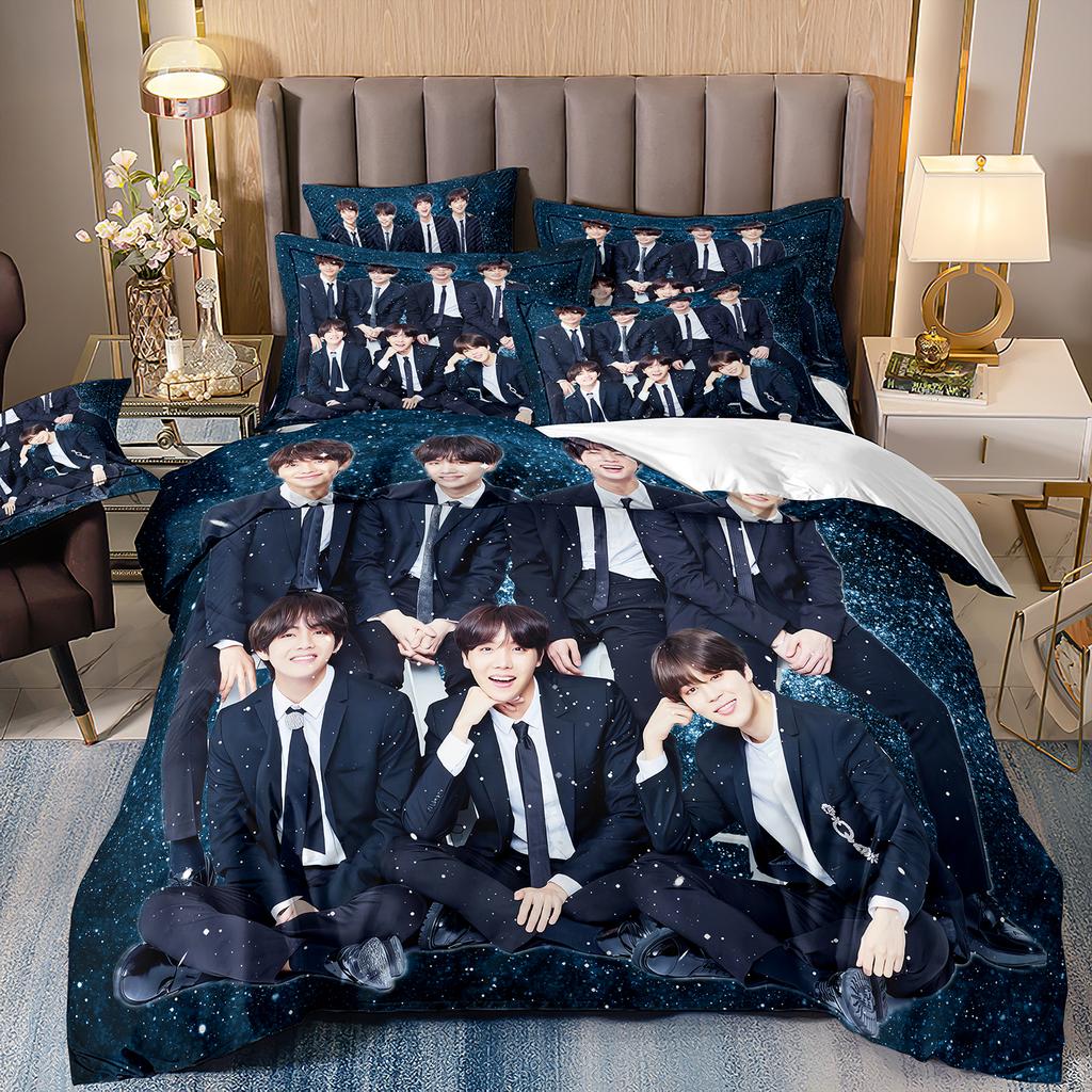 BTS Men's group Bedding Music Band All Season Twin Bedding Set 3 Piece Comforter Bed Duvet Cover Double King Bedding Set