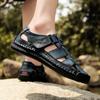 Men Outdoor Hiking Sandals Brown Leather Closed Toe Blue Beach Shoes Wide Handmade Sandals Plus Size for Father