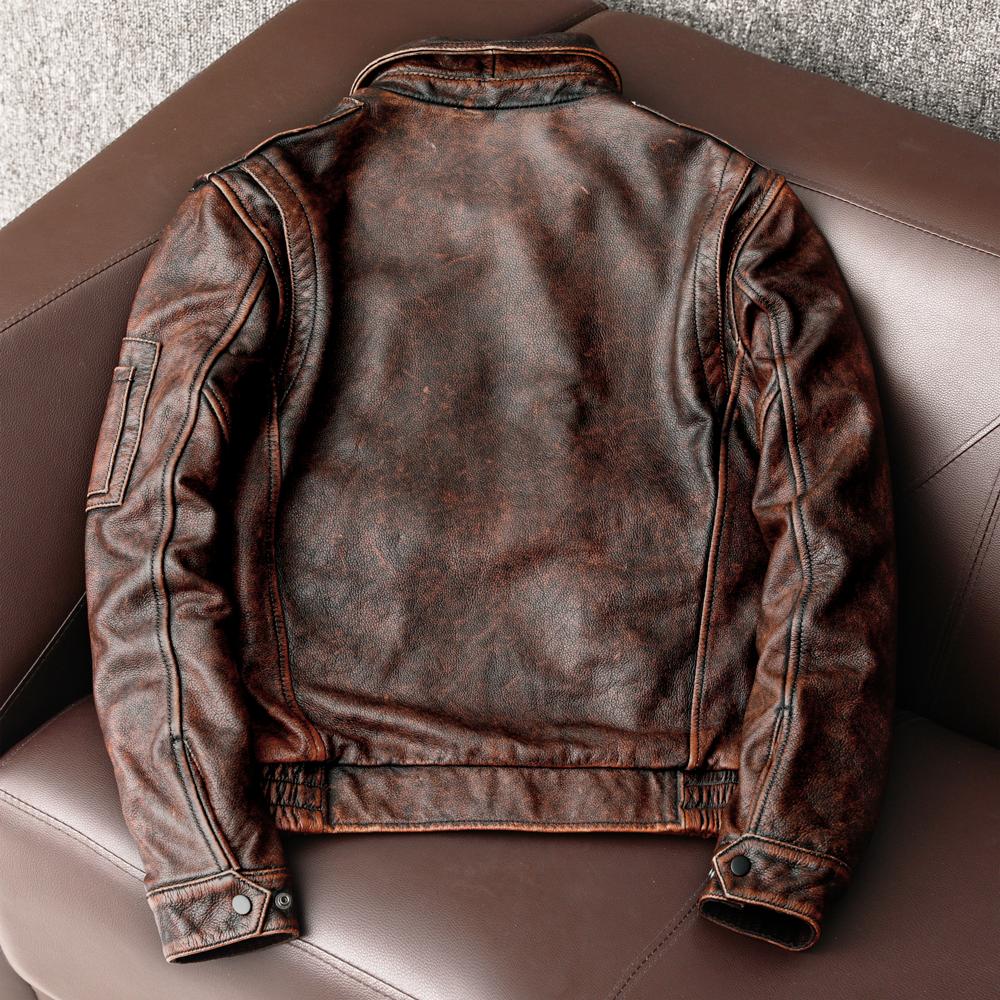 Jaro a podzim Nová bunda z pravé kůže Muži Vintage Hovězí kůže Kabát Běžné Muži Letecký oblek Velikost S-5XL