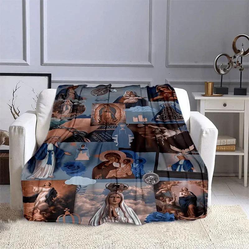 Jesus and The Virgin Mary Print Blanket Faith Religious Blanket Soft Warm Throw Blanket Sofa Bedding Birthday Gifts Blanket