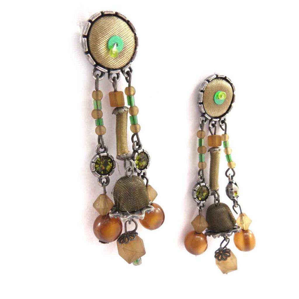 Les Trésors De Lily [J8164] - Brown Green 'Altaï' Designer Earrings