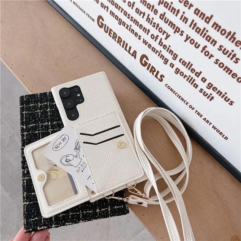 Leather Crossbody with Card Holder Phone Case for Samsung Galaxy S23 FE S24 Ultra S22 Plus A13 A22 A33 A14 A24 A34 A53 A54 Cover