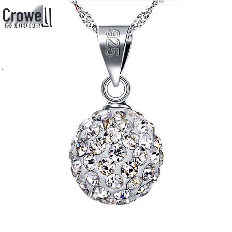 

Korean Style Retro Crystal Necklace with Colorful Shamballa Ball Pendant White 10MM (Chain Not Included)