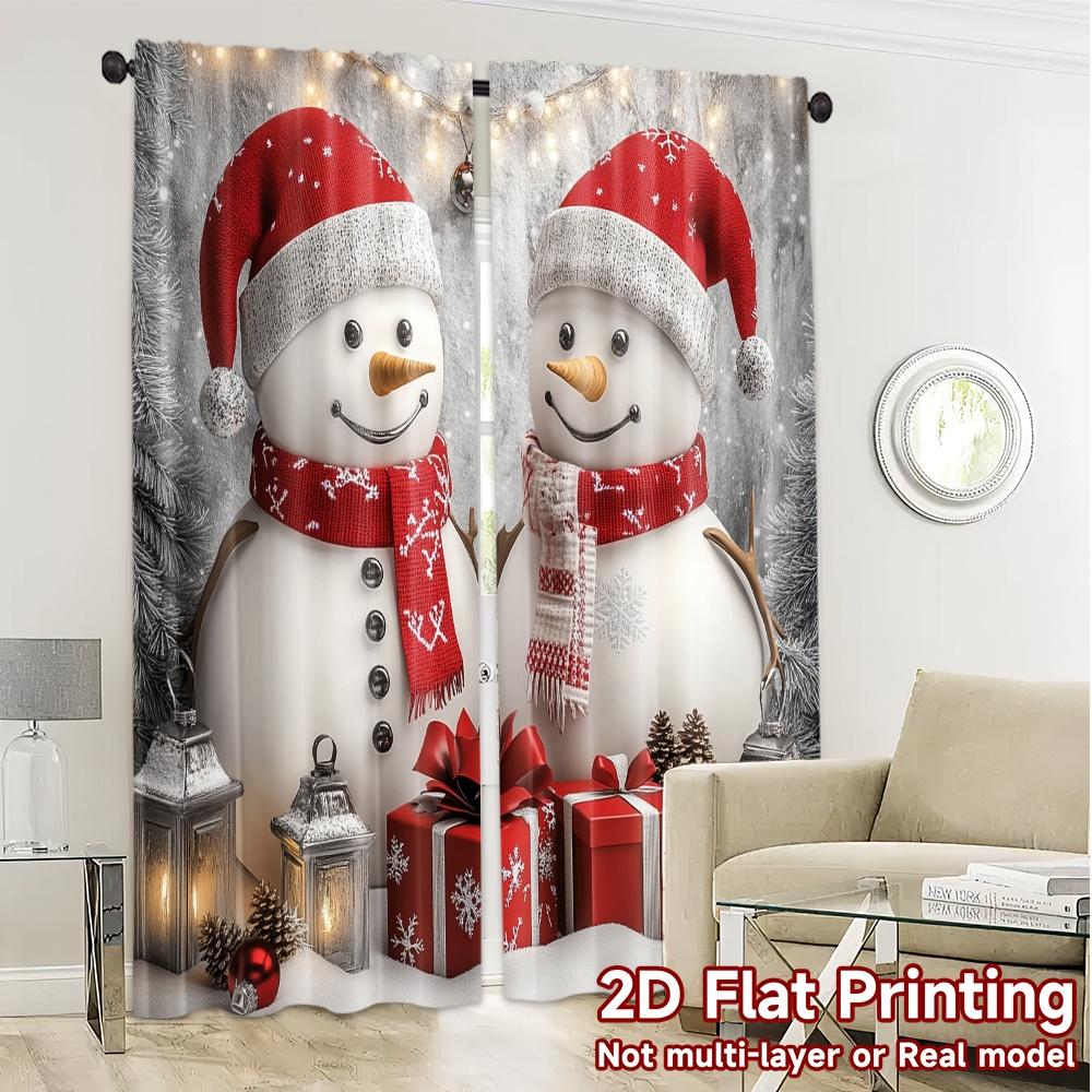 2pcs,Curtains Cute Snowmen Christmas Gifts_d (3) Chic Minimalist Curtains Durable 100% Polyester Fabric Curtains Festive Ldeal