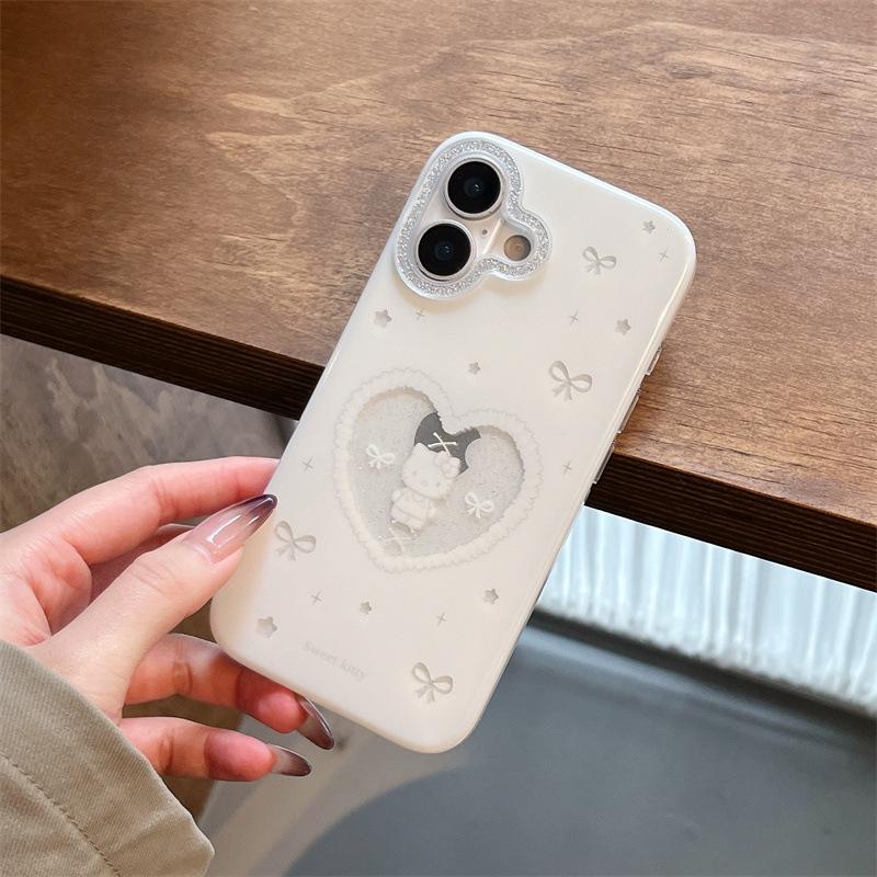 

Korean Glitter Heart Cat Phone Case for iPhone 16 Pro Max/15/14/17 iPhone 17 Pro Max