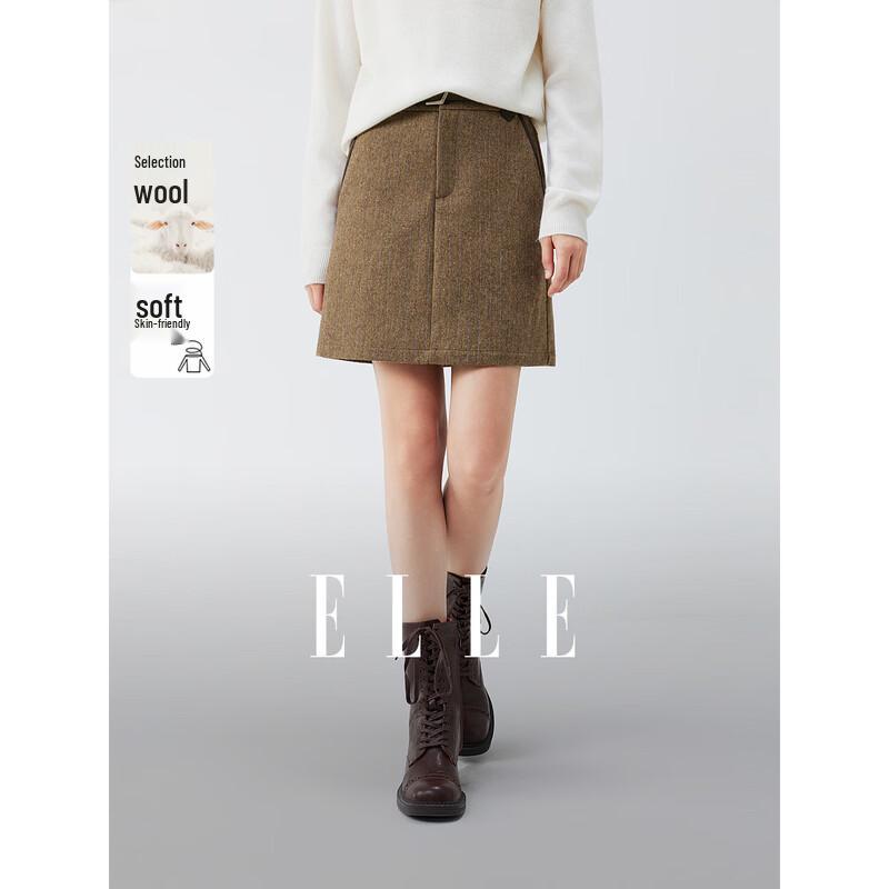 ELLE Women s Retro Herringbone Wool Blend A-line Skirt XL