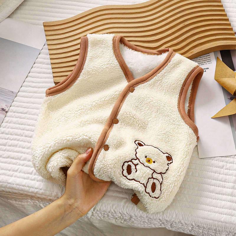 Kids Vest Embroidered Bear Buckle Velvet Vest