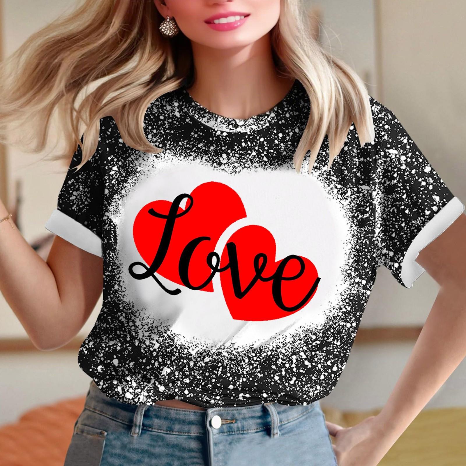 

Жіноча вільна футболка з короткими рукавами на День Святого Валентина з круглим вирізом M