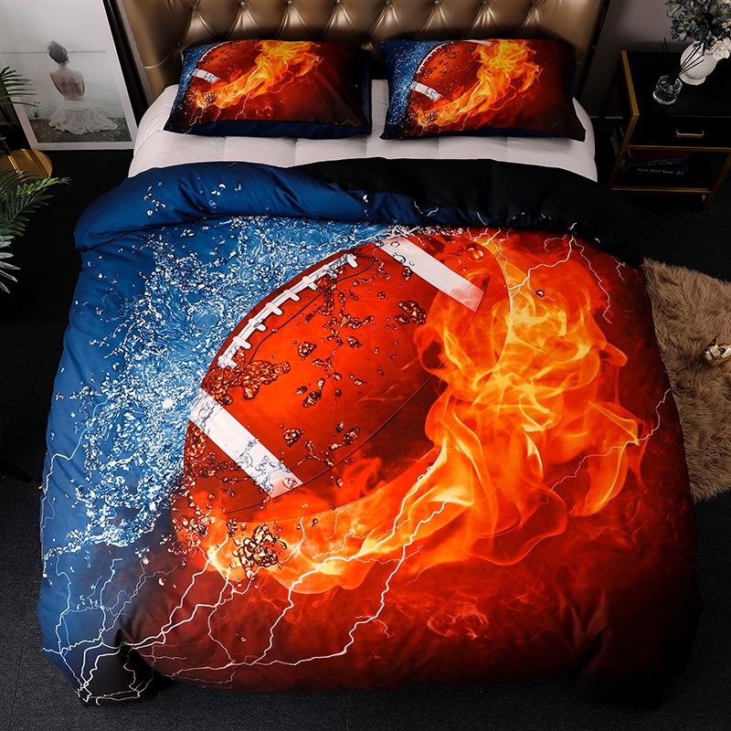 3D Sports-Themed Quilt Cover Bedding Set: Football & Basketball Design, 3 or 4 Pieces
