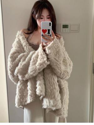 Women's Mid-Length Faux Mink Fur Suede Coat - Winter Dyed Tip Lazy Style Overcoat