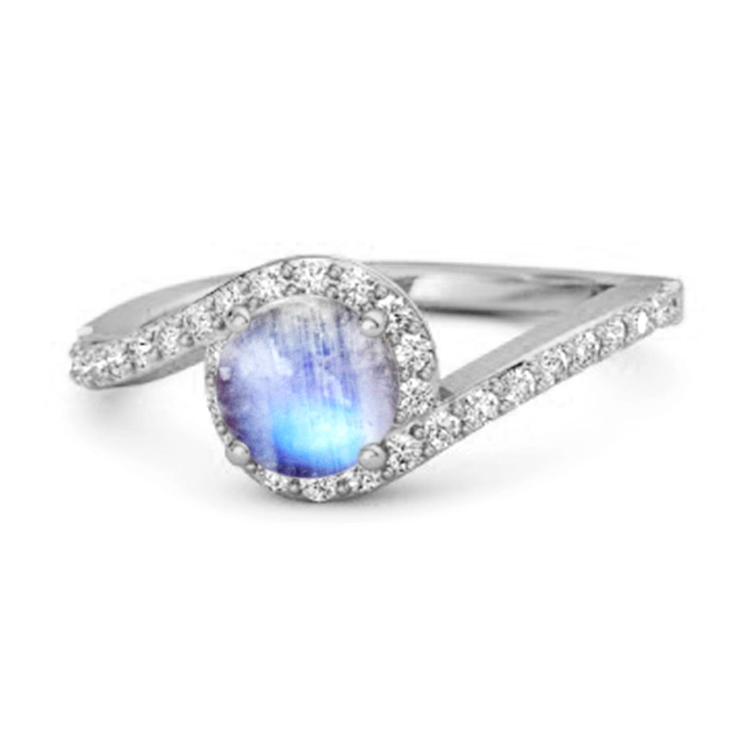 Moonstone Halo Twist Pave Band Ring - 925 Sterling Silver 8.5 белого золота