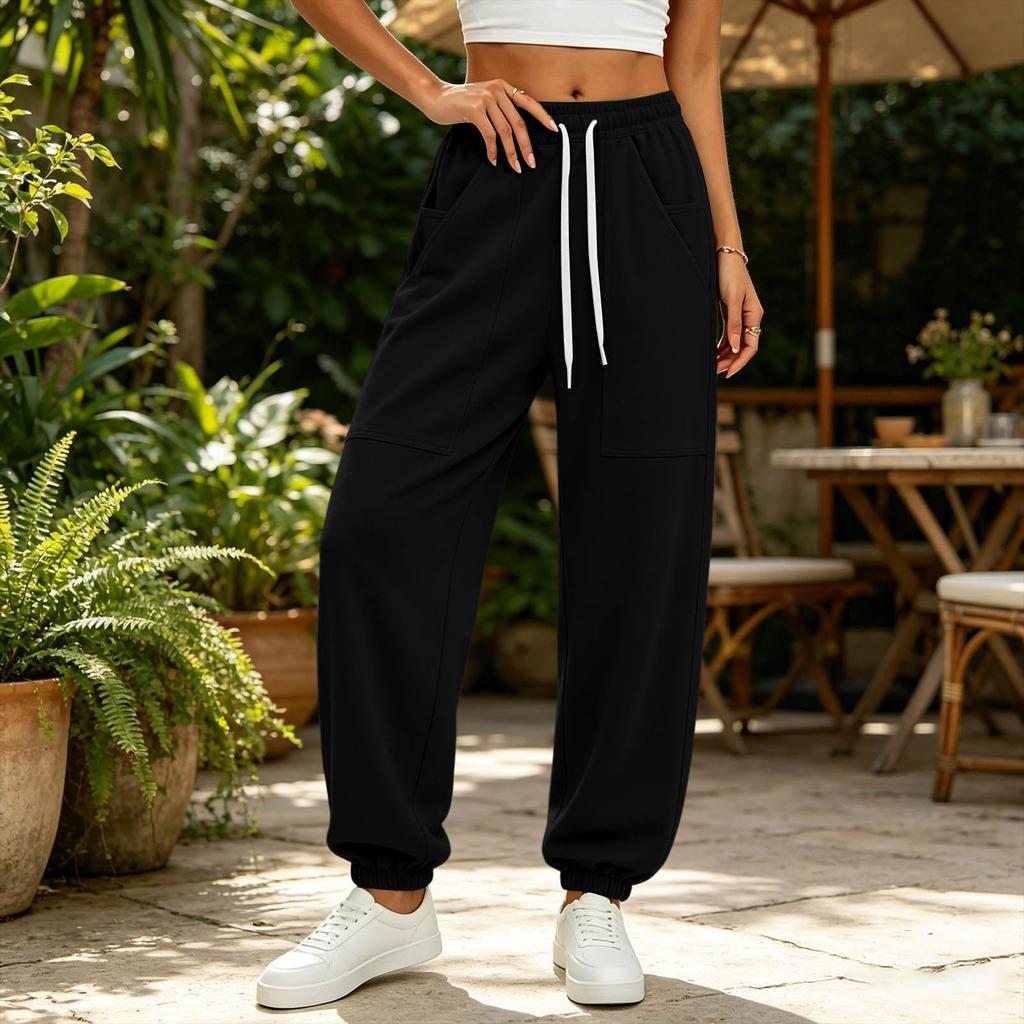 Women's Color High-Waist Loose Fit Sweatpants for Casual and Sporty Wear
