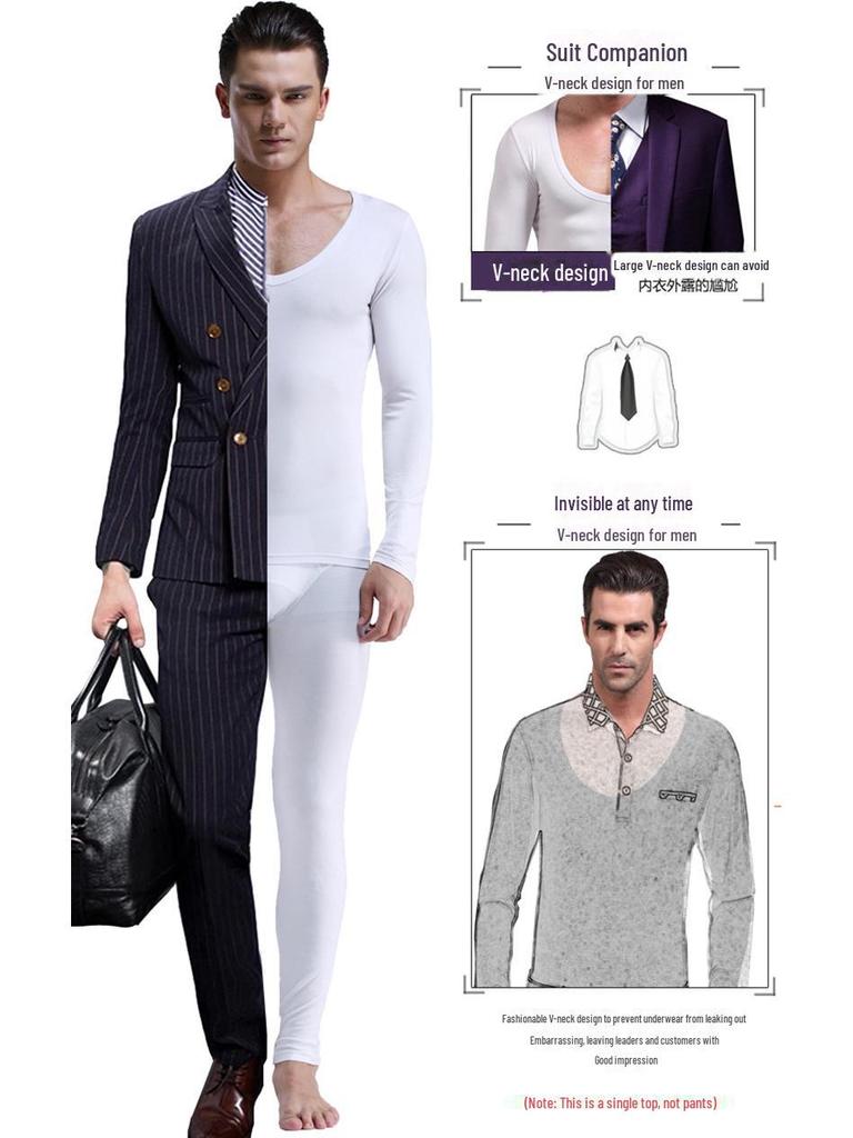 Herren Slim Fit Langarm V-Ausschnitt Baselayer Shirt - Unifarben, Leichtgewicht für Herbst & Winter