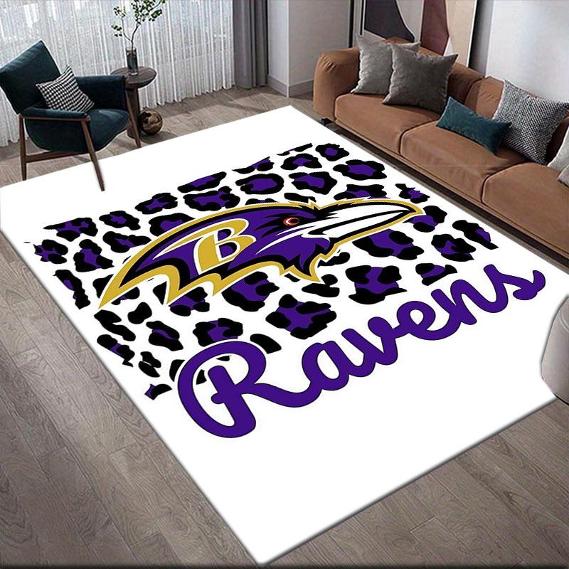 Ravens Flannel Printed Carpet, Home Sofa Decoration for Living Room & Bedroom, Non‑Slip Play Flannel Floor Mat for Game Room