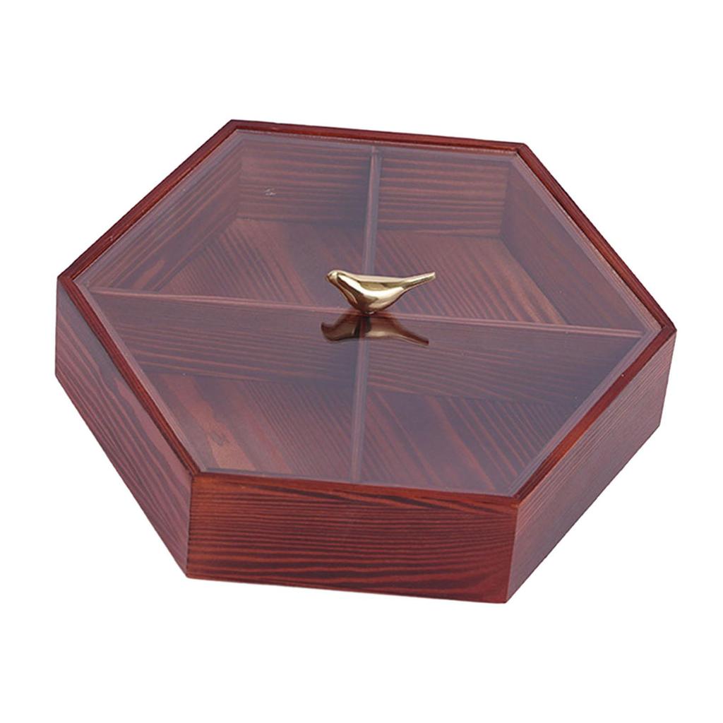 Divided Serving Tray Wood Dustproof Multipurpose Serving Bowl for Chinese New Year Wedding Spring Festival Entertaining Treats
