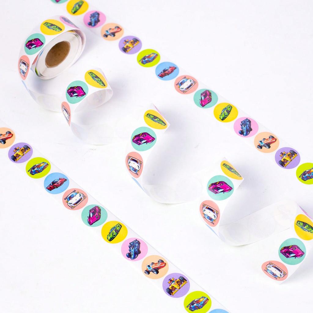 Cartoon engineering vehicle sticker roll - perfect for decorating scrapbooks, wall art, and gift wrapping. Comes with PVC self-adhesive backing.