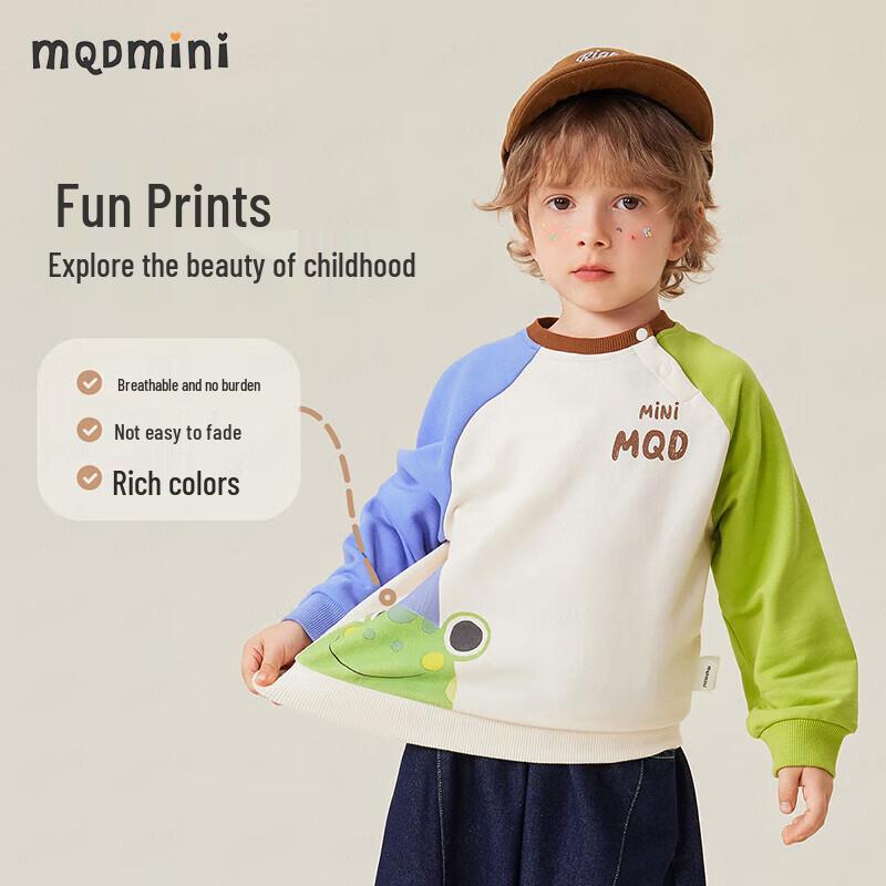 MQDMINI Boys' Cartoon Contrast Raglan Sweatshirt