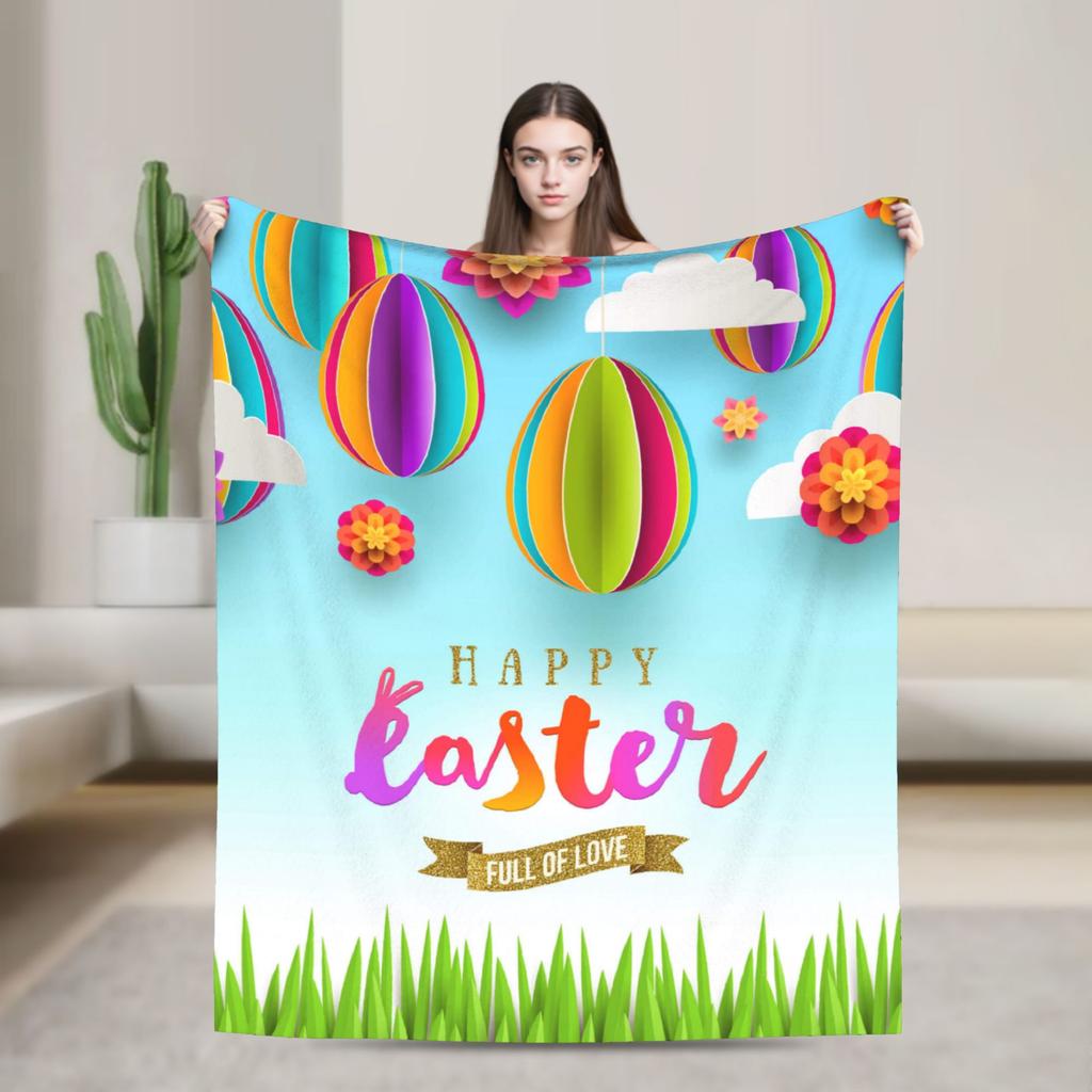 Cute Rabbit Painting Easter Eggs Blankets Quality Soft Cozy  Bedding Throws Spring Picnic Living Room Novelty Bedspread