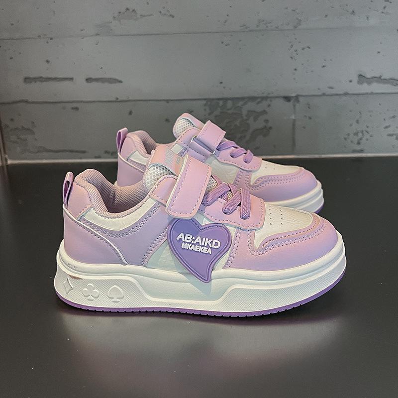 Girls' 2025 Spring/Autumn Soft-Soled Leather Sneakers for Young and Older Kids - Casual Board Style.