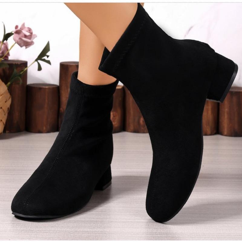 Fashion Winter Faux Suede Short Women Ankle Boots Fashion Square Toe Short Booties Ladies Elegant Mid Heel Booties Classics Office Shoes