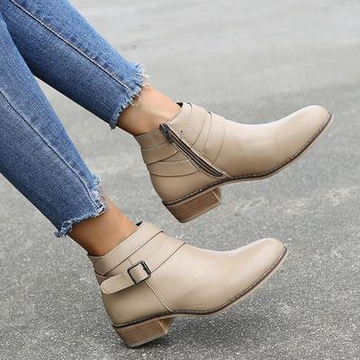 Juti 2021 Damen-Kurzstiefel mit Doppelschnalle – große Größe, europäischer und amerikanischer Stil für Frühling und Herbst.