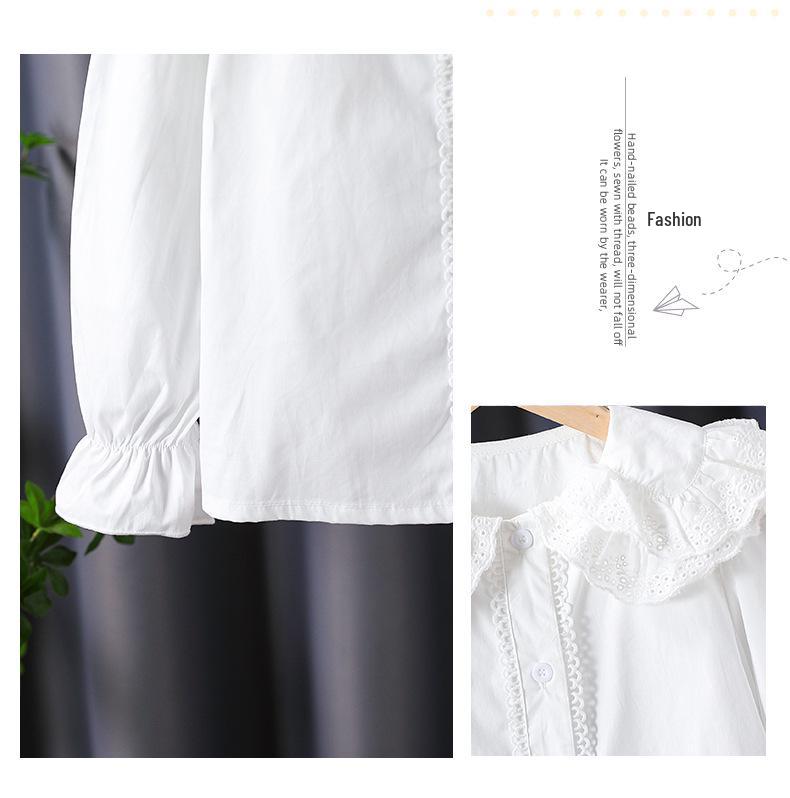 Premium Girls' 100% Cotton Long-Sleeve Shirt - School Style for Spring/Autumn 2026