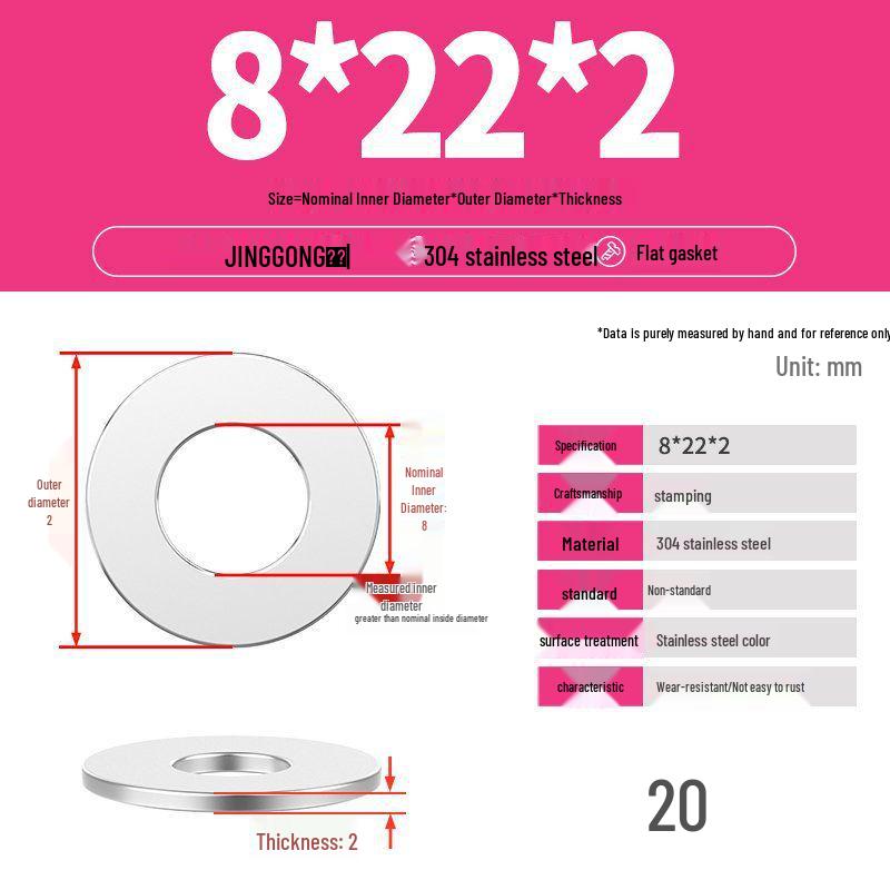 Zesílená plochá podložka/distanční kroužek z nerezové oceli 304 M4 M5 M6 M8
