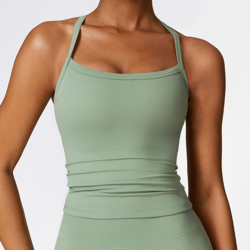 

Spring and Summer Brushed Beauty Back Yoga Vest Quick-Drying Workout Top Outwear Running Exercise Vest Female Tight High Elastic New Basil Green S