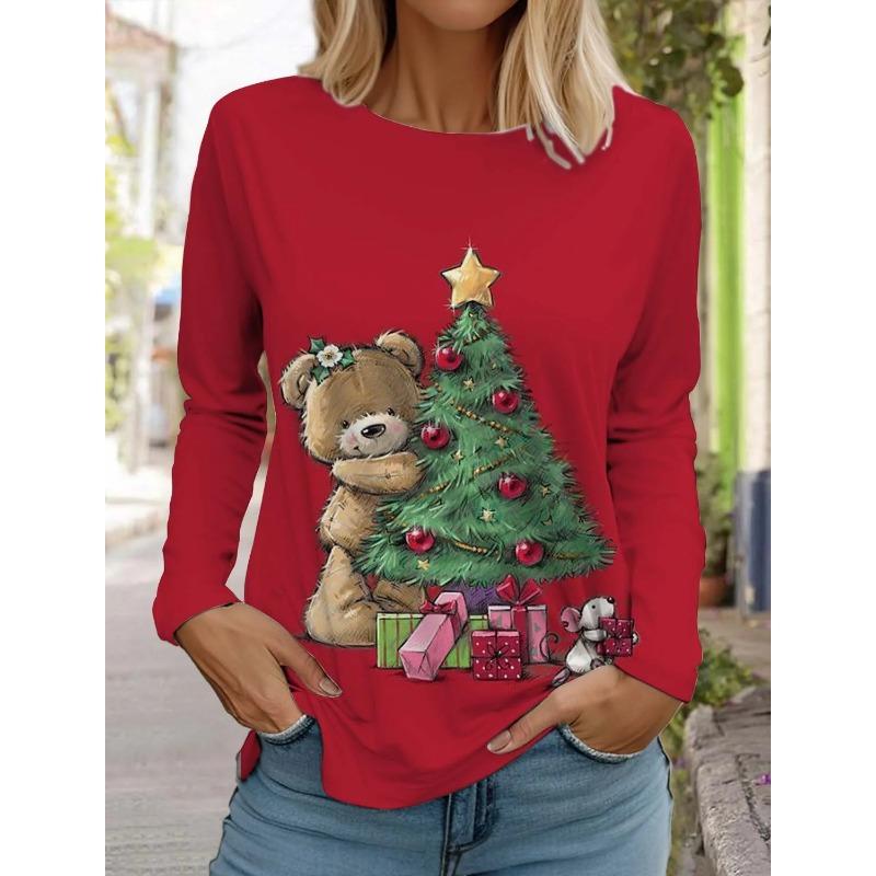 Móda Vánoce Sněhulák Dámské Tričko s dlouhým rukávem 3D vzor Podzimní Santa Claus Dámský Top Harajuku Pulovr Oblečení