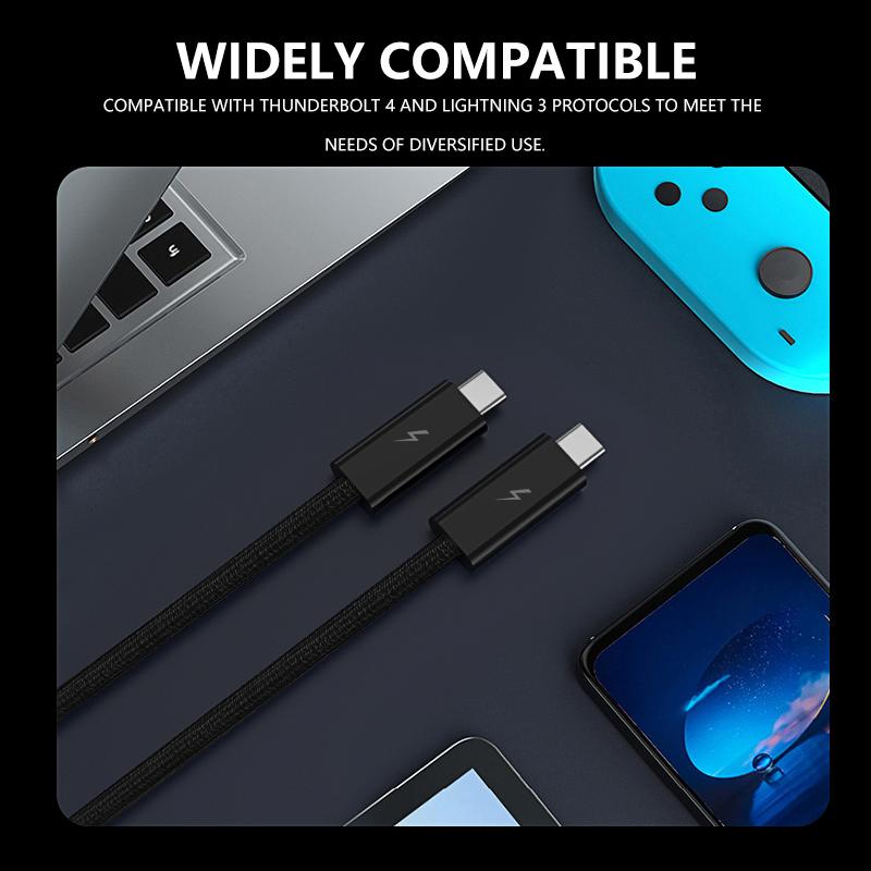 PD240 Watts Fast Charge Thunderbolt 4 Type-C Cable 5A 40Gbps Braided Nylon Jacket Supports 8K60Hz Video Output Camera