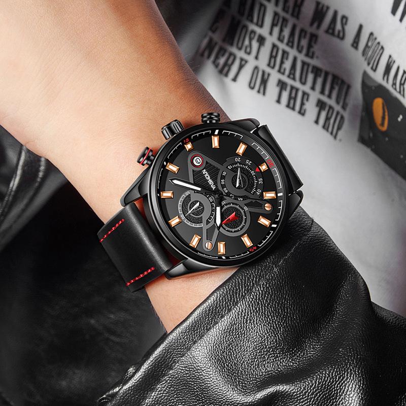 YASHIDUN Men's Multifunctional Luminous Waterproof Leather Watch