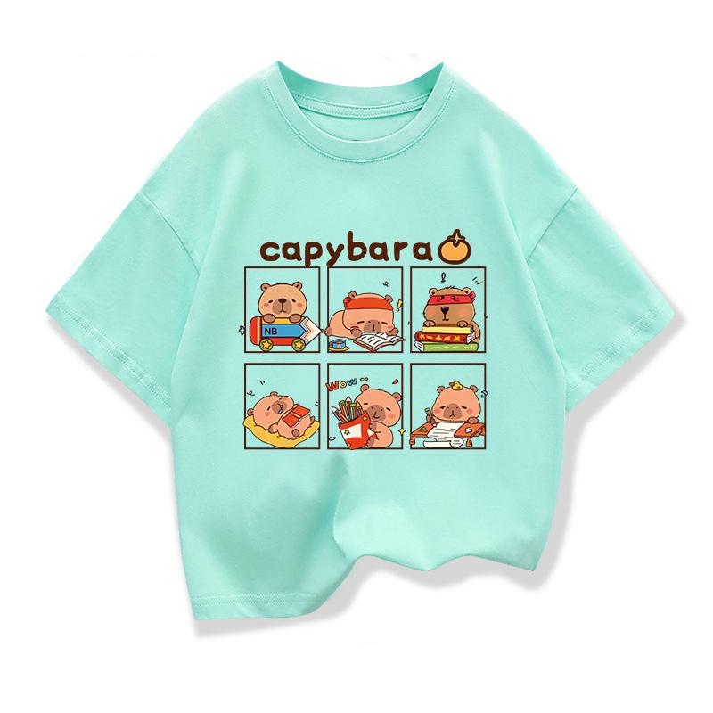 Children Short Sleeved Tees tshirt Cute Capibara Kids Cotton O-neck Casual Tops Loose T-shirt For Summer Teen Boys Clothes