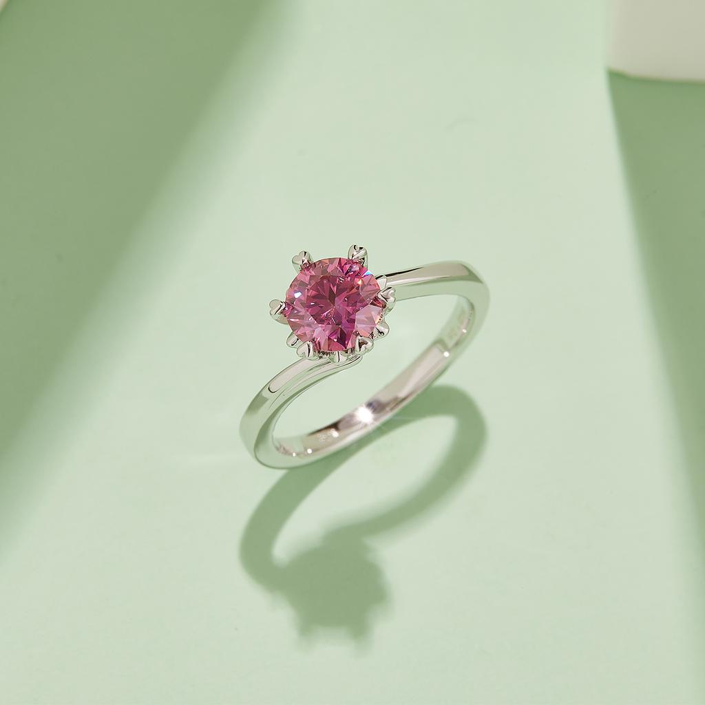 Twisted Shank Classic Snowflake S925 Sterling Silver Rhodium Plated 1ct D Color Moissanite Luxury GRA Certified Women's Ring