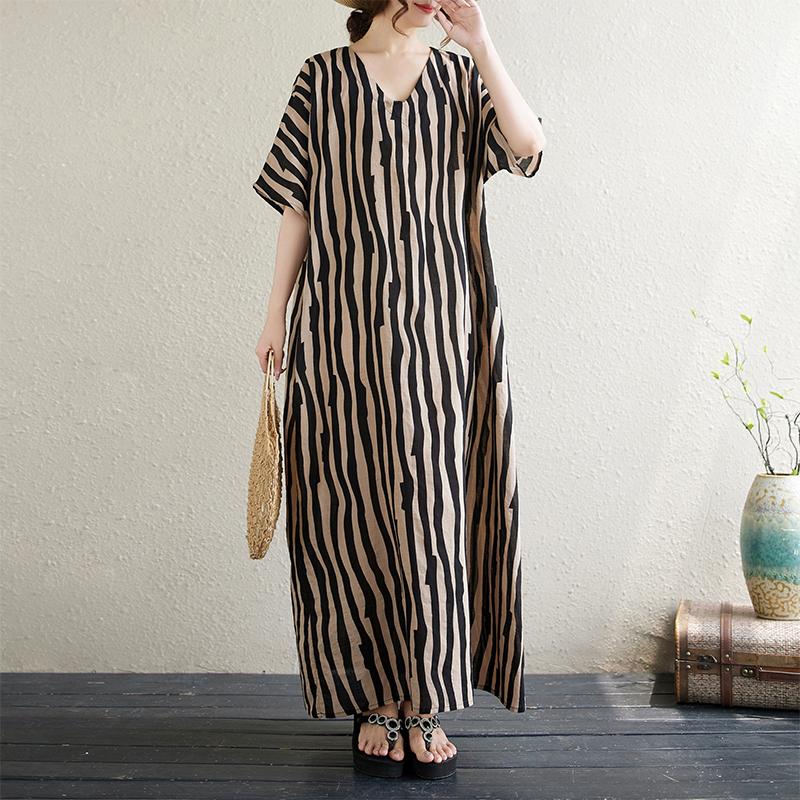 Krótki rękaw Plus rozmiar bawełniany pasek w stylu vintage nowy w sukienkach dla kobiet na co dzień, luźna, długa letnia sukienka
