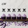 Glitter Black Cake Topper 8 Pcs Halloween Cupcake Picks, Spooky Skull Toppers, Gothic Birthday Party Decoration for Supplies Burr-free