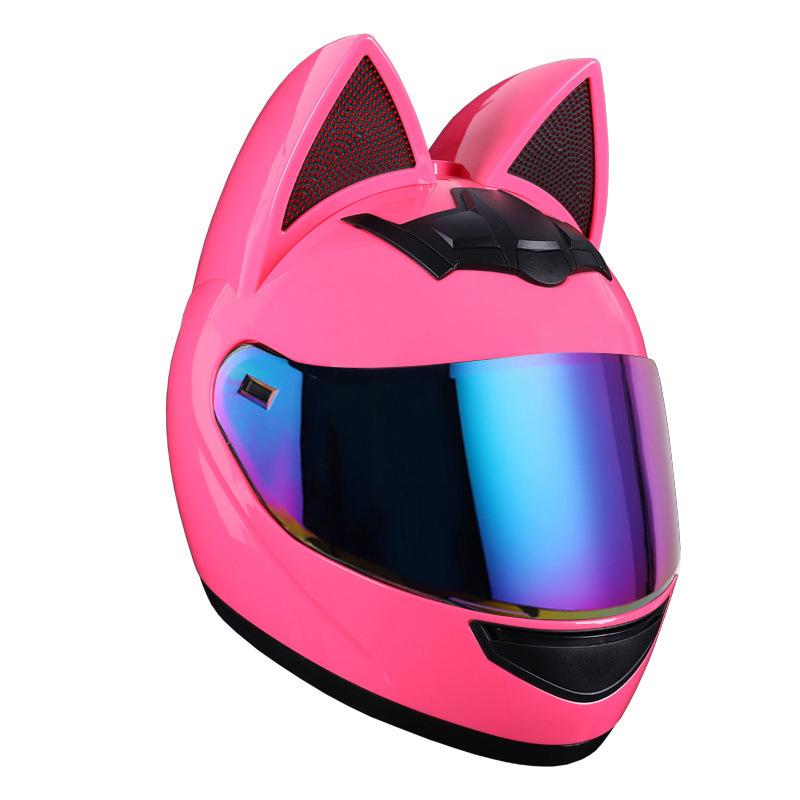 Electric Motorbike Helmet Female Cat Ear Full Helmet Summer Bluetooth Motorbike Full Helmet