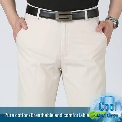 Pantalon Décontracté en Coton Léger pour Homme 2024 - Respirant, Coupe Ample Jambe Droite, Business Décontracté