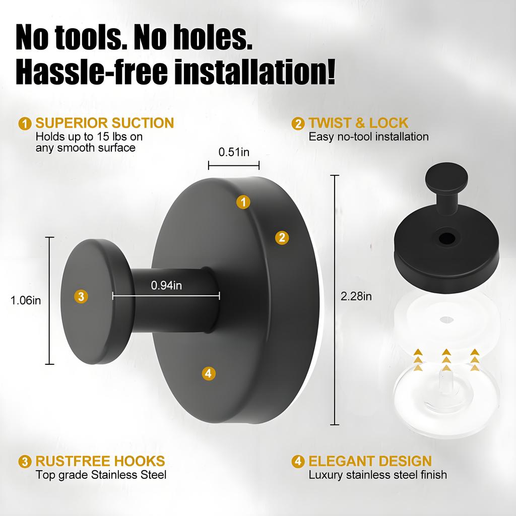 2pcs Suction Cup Hooks for Shower, Bathroom Hanging Towels Robe Loofah Hook, Mounting On Glass Shower Doors, Tile, Mirrors