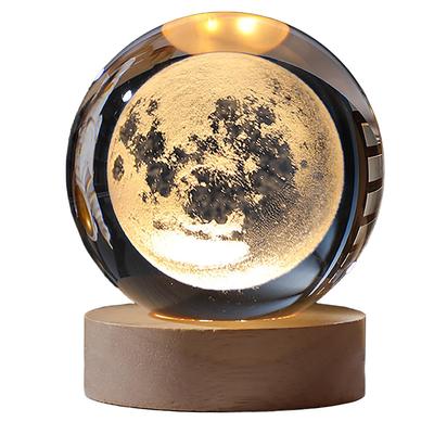 CAWKAY Crystal Ball, Celestial Bodies, Planets, Space, Stars, 3D Object, Tabletop Crystal Object, Decorative Christmas Gift (Moon)