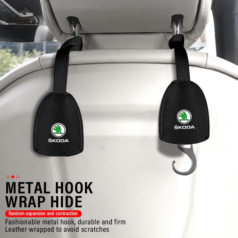 1/2pcs Leather Car Seat Back Hooks Portable Hanging Bag Rack for Skoda Octavia Enyaq Rapid Karoq Derivati Fabia Kodiaq Kamiq Superb Yeti