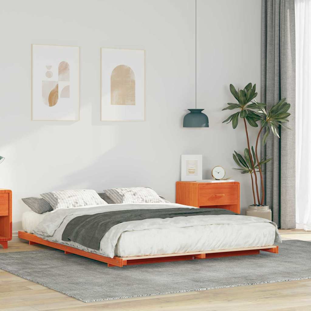Bed Frame Wax Brown 140 x 220 cm Solid Pine Wood